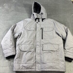 SOLD-SwissTech Jacket Mens L Gray Hooded Puffer Canvas Coat Insulated Winter Ski